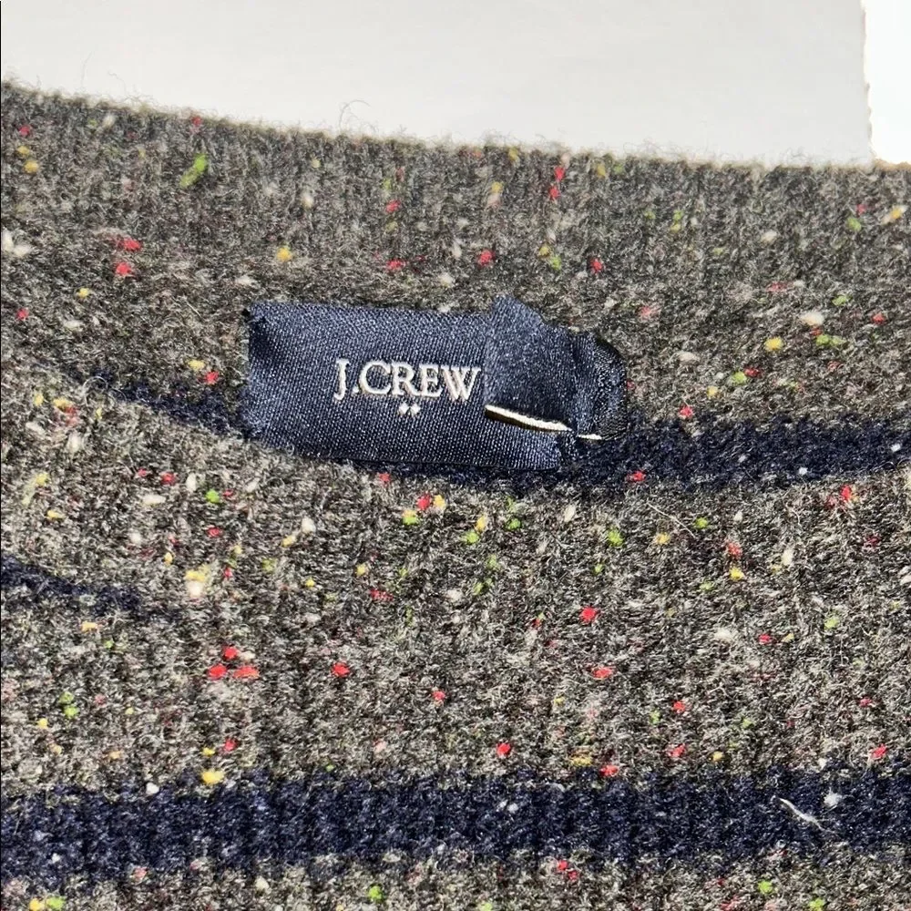 J. Crew Dark Striped Lambswool Crewneck Sweater with Elbow Patches